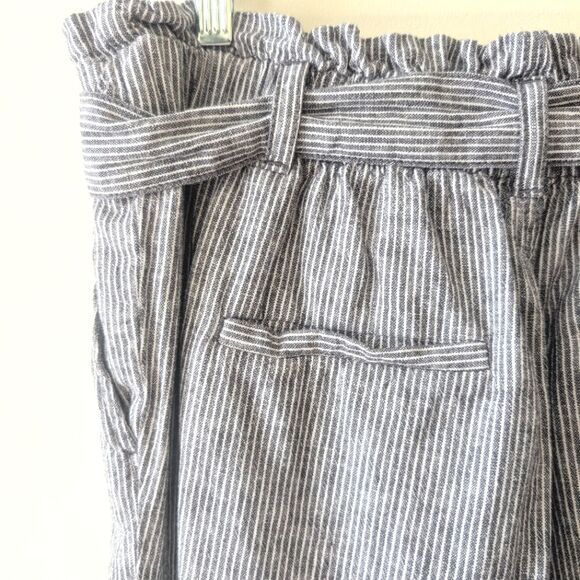 Loft Paperbag Pull On Pants Striped Linen Belted Size Medium - Picture 7 of 9